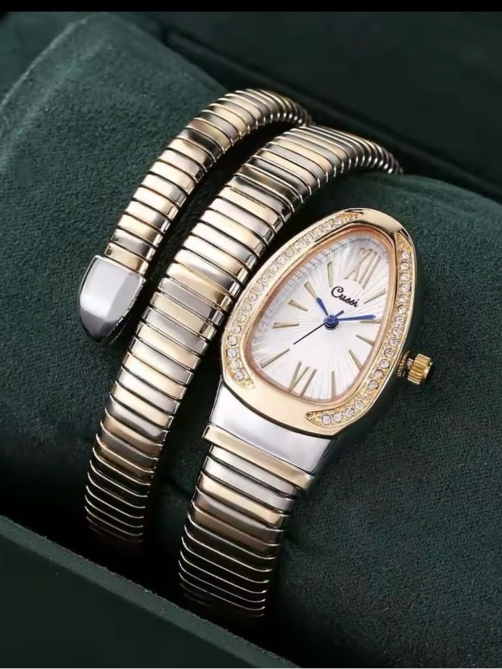 New Elegant Silver and Gold Snake Wrap Watch
